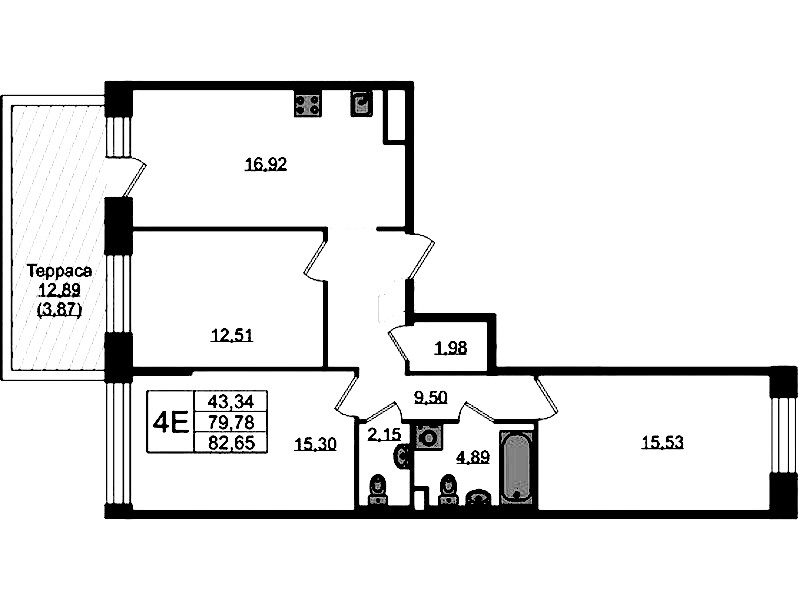 3-комнатная квартира 82.65 м², 1/5 эт., ЖК «Plus Пулковский»